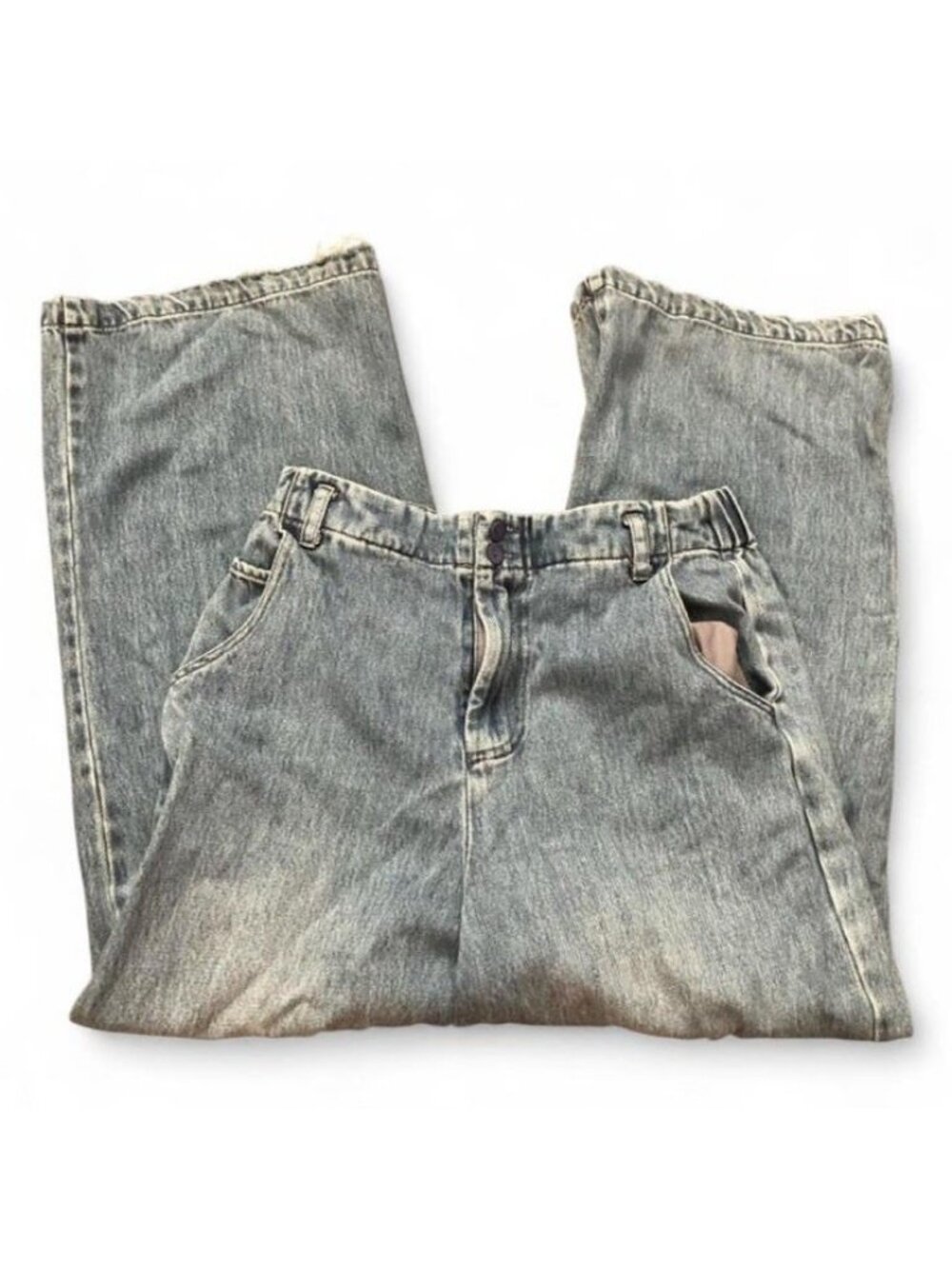 Lulus Women’s XS Blue Light Wash Denim Jeans Button Fly Elastic Waist Pockets